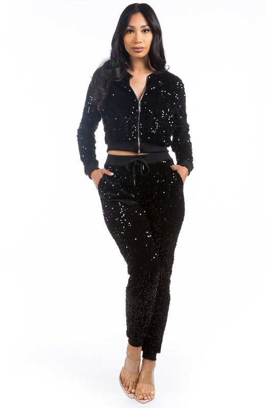 SEXY SEQUIN TWO PIECE PANT SET