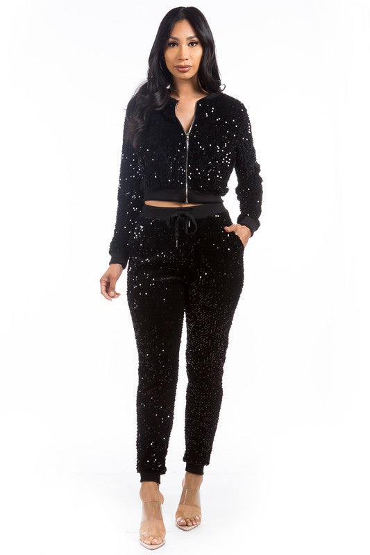 SEXY SEQUIN TWO PIECE PANT SET